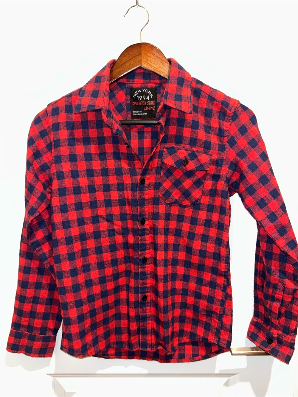 Kids Red & Navy Plaid Flannel Button-Down Shirt